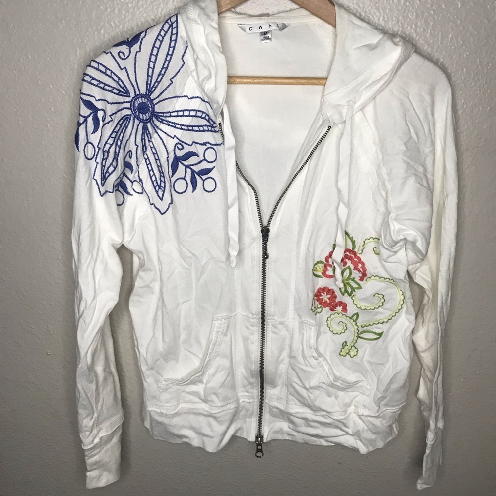 CAbi White Floral Embroidered Summer Jacket